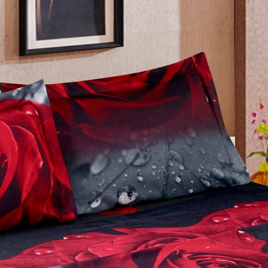 4 Piece 3D Rose Love Romantic Moment Printed Sheet Set (Y28) - Soft, Breathable, Hypoallergenic, Fade Resistant -Includes 1 Flat Sheet,1 Fitted Sheet,2 Shams