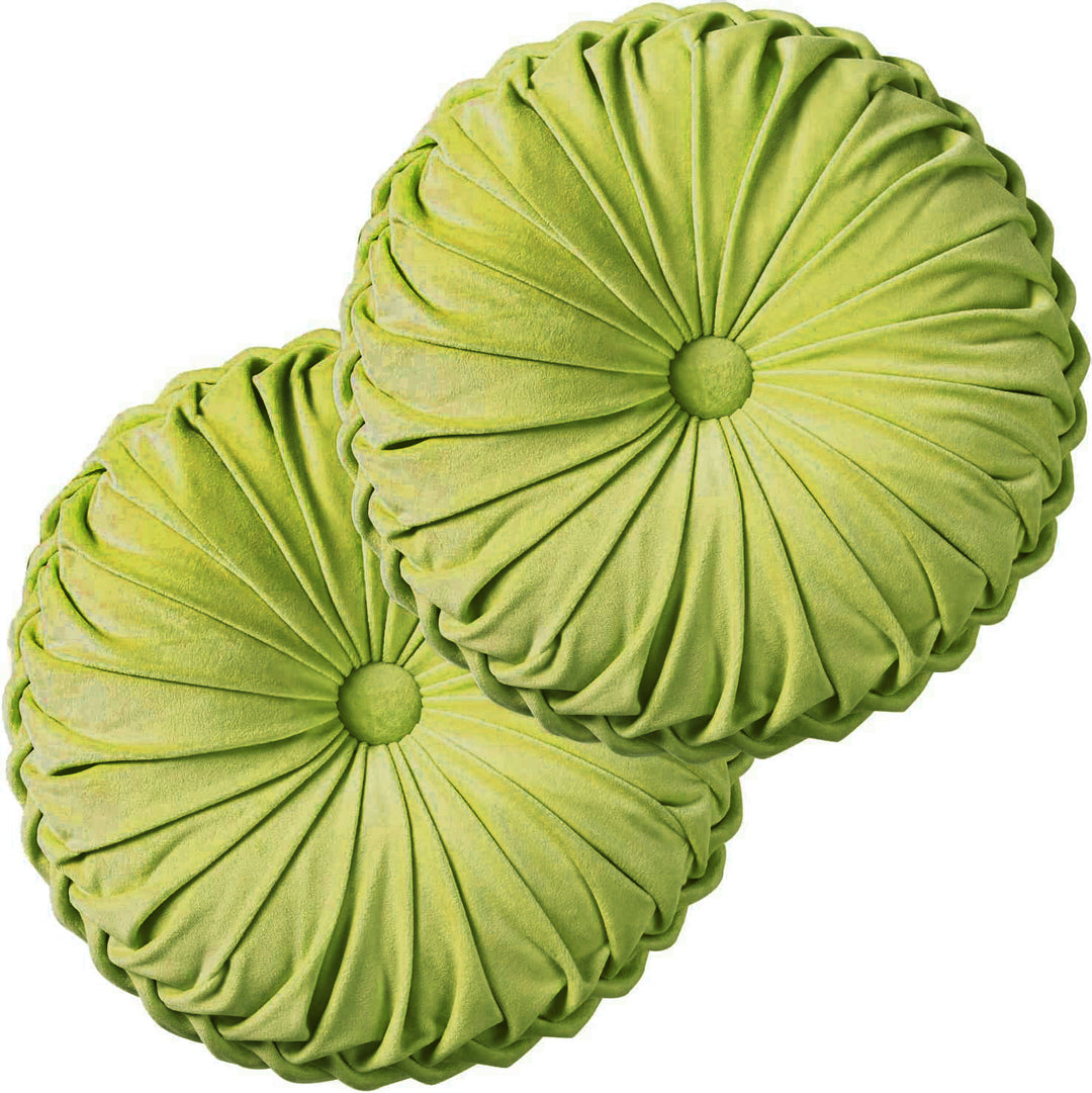 Set of 2 Decorative Velvet Round Pleated Throw Pillows,14.5" Diameter