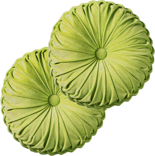 Set of 2 Decorative Velvet Round Pleated Throw Pillows,14.5" Diameter