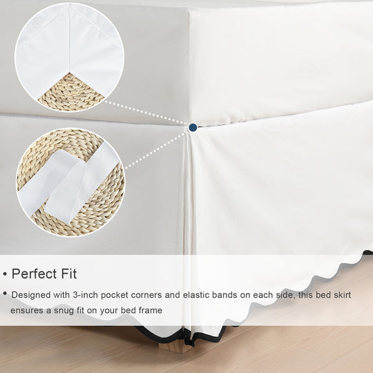 Easy Fit Scallop Edge Pleated Bedskirt, 14 Inch Drop Anti-Slip Dust Ruffle