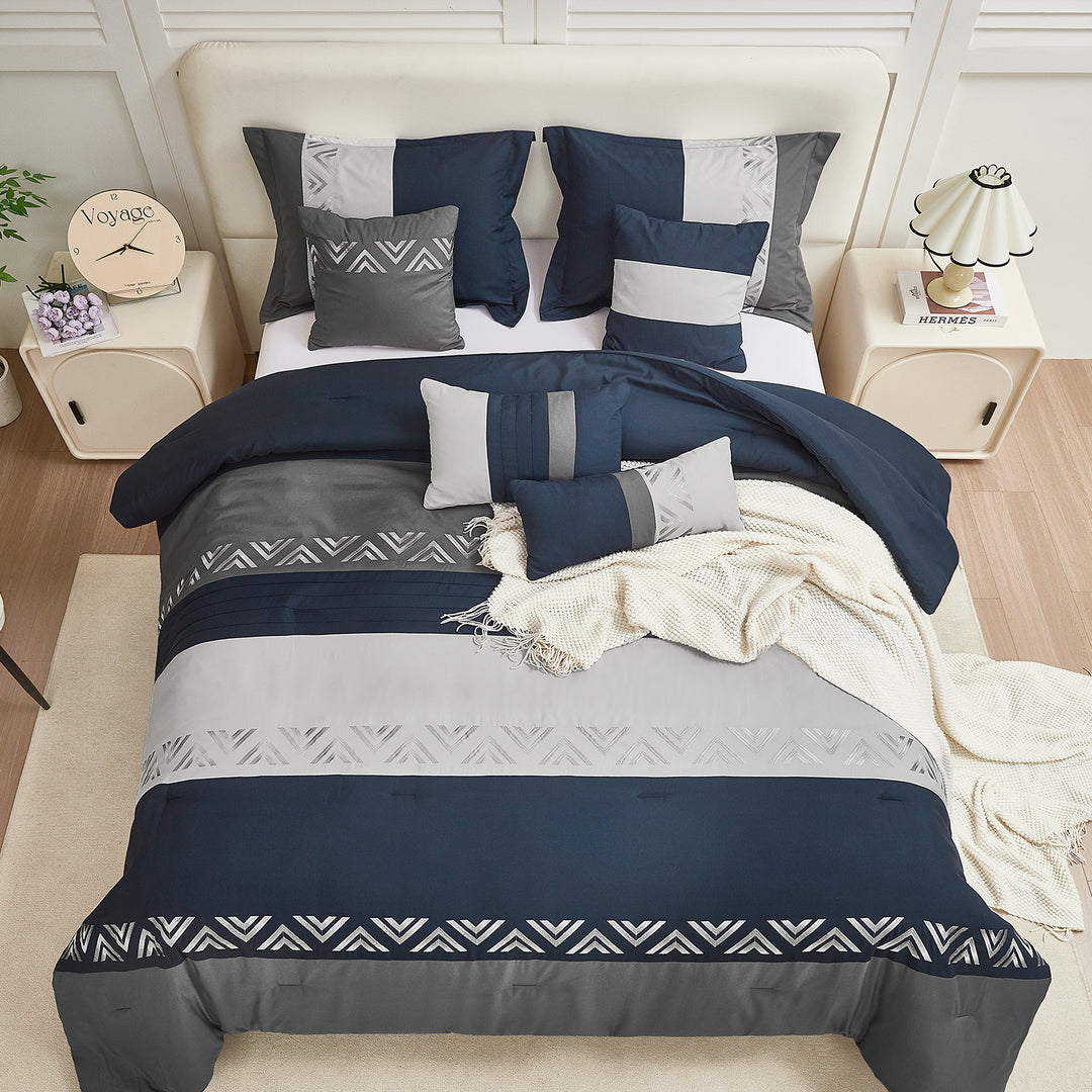 HIG 7 Piece Embroidery Design Bed-in-a-Bag, Taupe Queen Size Ultra Soft Comforter Set for Adults