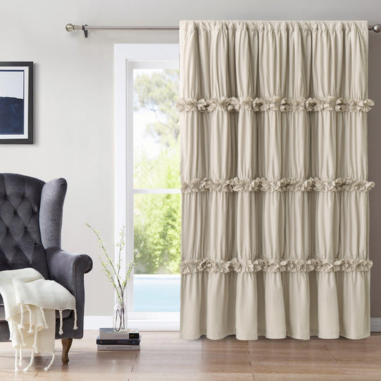 Farmhouse Ruffle Window Curtains with Blackout Liner Handmade Bow Ties Drapes 1 Panel, 100"W x 84"L