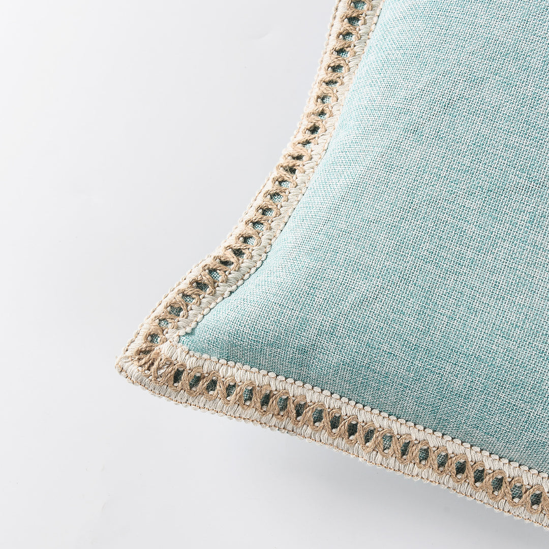 2 Piece Farmhouse Burlap Trimmed Decorative Pillow Covers with Floral Linen Lace Edge