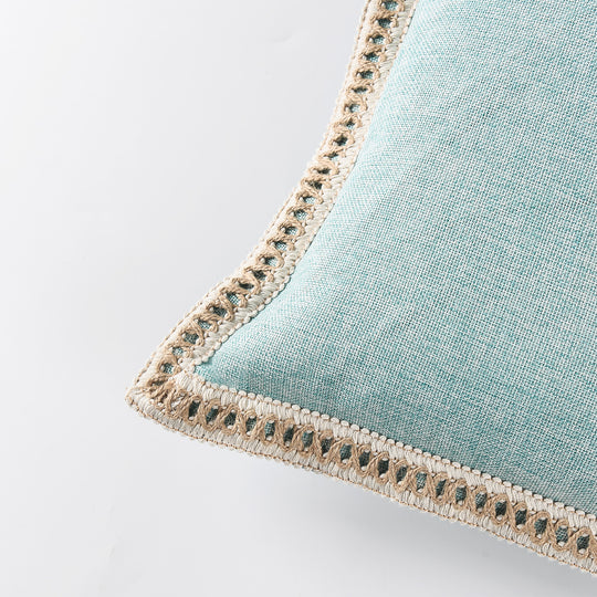 2 Piece Farmhouse Burlap Trimmed Decorative Pillow Covers with Floral Linen Lace Edge
