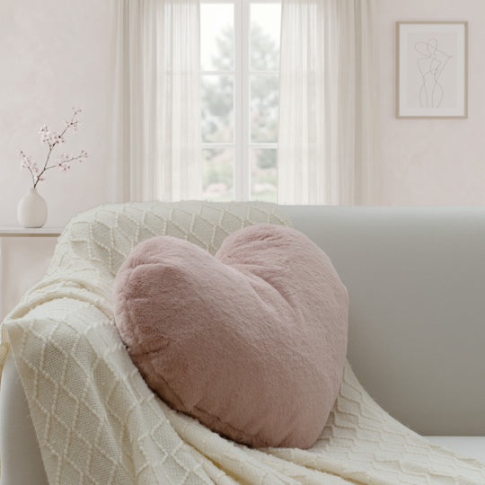 2 Pack Heart Shaped Throw Pillows, Love Decorative Pillow Gifts, Ultra Soft Faux Rabbit Fur Cute Pillows for Women Girls Kids Bedroom Decor