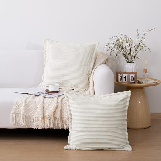 Ribbed Corduroy Decorative Throw Pillows Set of 2,Square Accent Pillows with Covers & PP Cotton Inserts