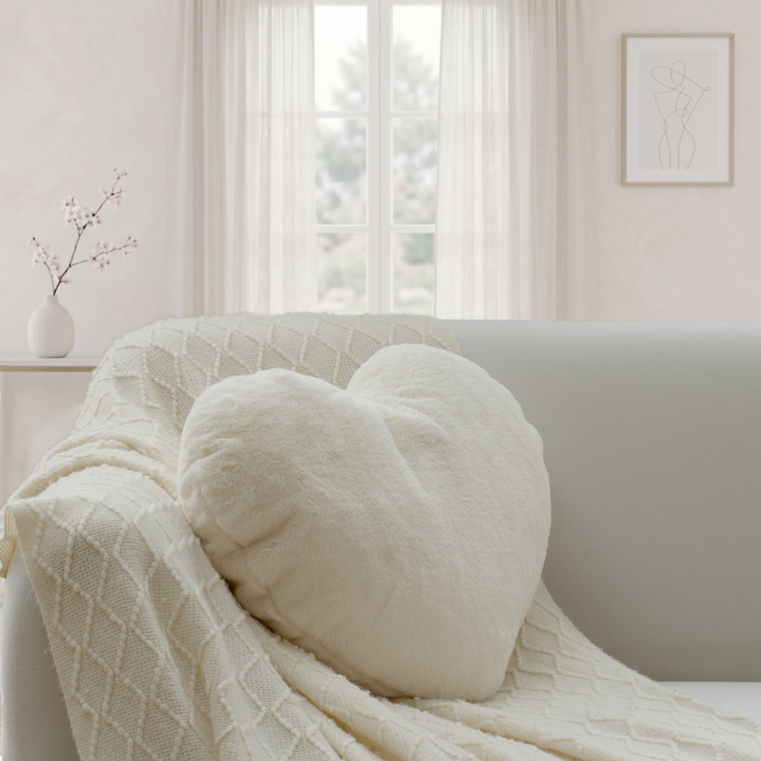2 Pack Heart Shaped Throw Pillows, Love Decorative Pillow Gifts, Ultra Soft Faux Rabbit Fur Cute Pillows for Women Girls Kids Bedroom Decor