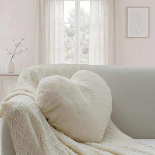 2 Pack Heart Shaped Throw Pillows, Love Decorative Pillow Gifts, Ultra Soft Faux Rabbit Fur Cute Pillows for Women Girls Kids Bedroom Decor
