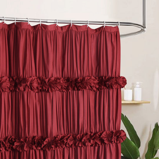 Luxurious Farmhouse Unique Pleated Cloth Fabric Shower Curtain 72x72 Extra Long Bathroom Curtain