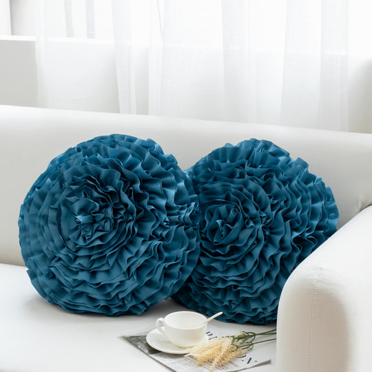 2 Pack 3D Rose Flower Handmade Rosette Rounded Decorative Throw Pillow, Layered Ruffle Floral Accent Pillow for Home Decor,16" Round