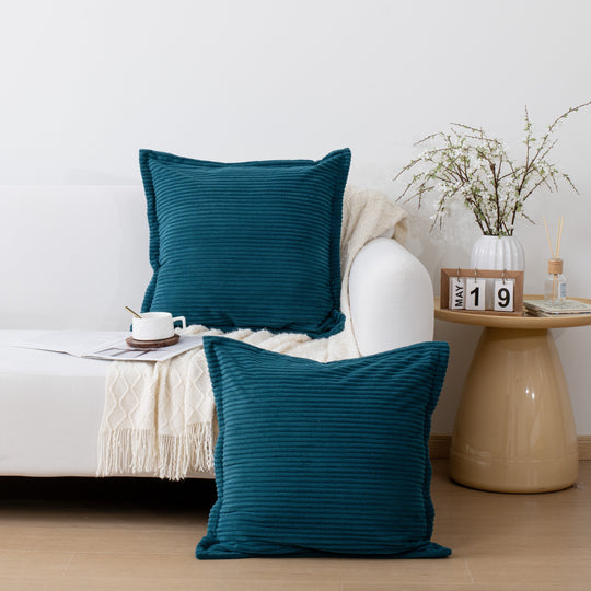 Ribbed Corduroy Decorative Throw Pillows Set of 2,Square Accent Pillows with Covers & PP Cotton Inserts