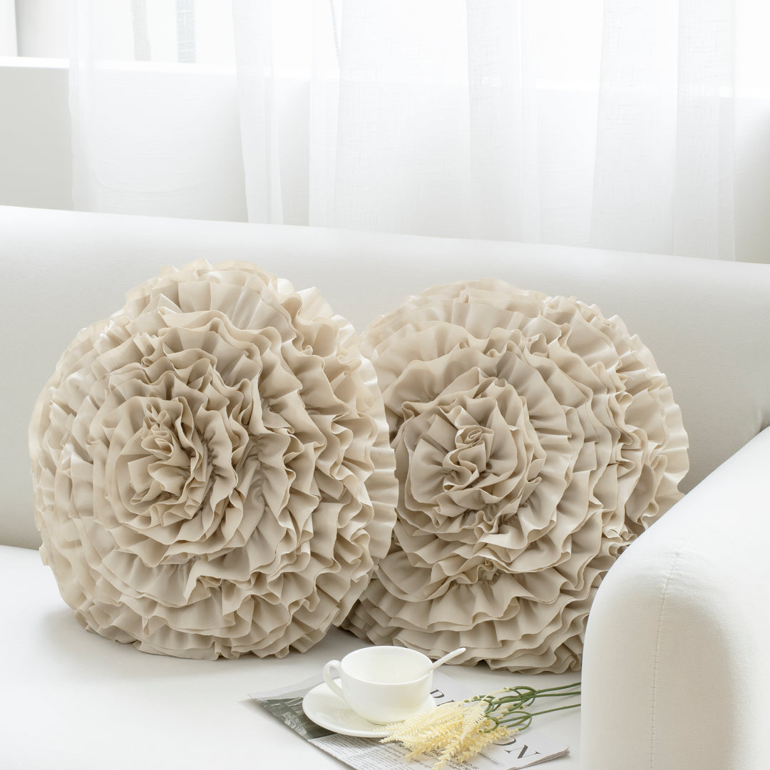 2 Pack 3D Rose Flower Handmade Rosette Rounded Decorative Throw Pillow, Layered Ruffle Floral Accent Pillow for Home Decor,16" Round