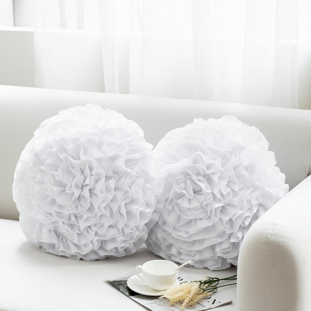 2 Pack 3D Rose Flower Handmade Rosette Rounded Decorative Throw Pillow, Layered Ruffle Floral Accent Pillow for Home Decor,16" Round
