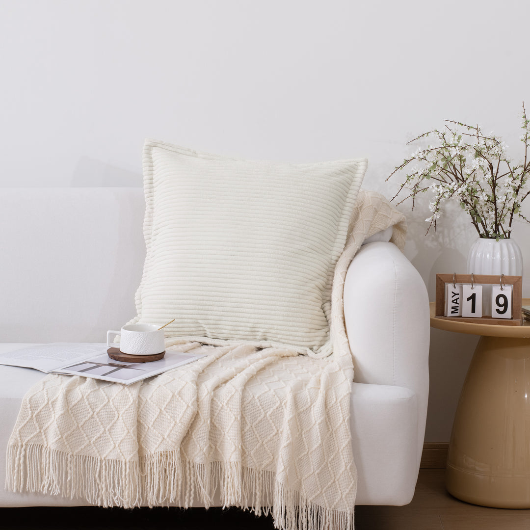 Ribbed Corduroy Decorative Throw Pillows Set of 2,Square Accent Pillows with Covers & PP Cotton Inserts