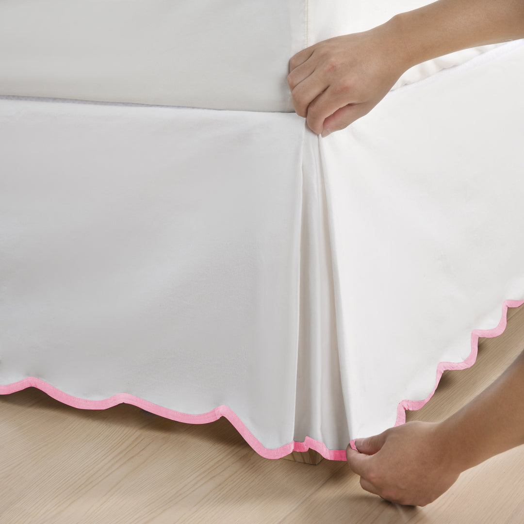 Easy Fit Scallop Edge Pleated Bedskirt, 14 Inch Drop Anti-Slip Dust Ruffle