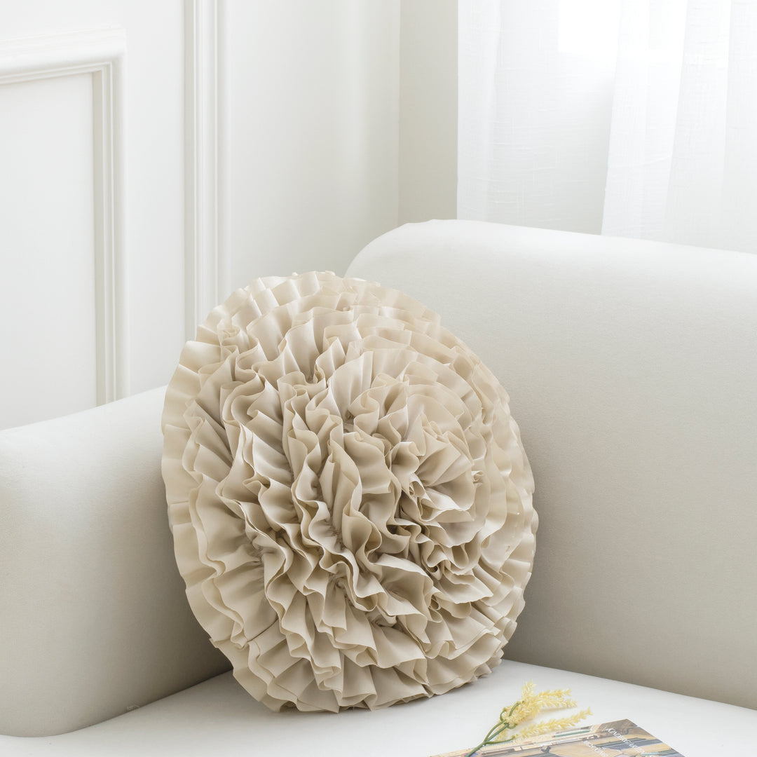 2 Pack 3D Rose Flower Handmade Rosette Rounded Decorative Throw Pillow, Layered Ruffle Floral Accent Pillow for Home Decor,16" Round