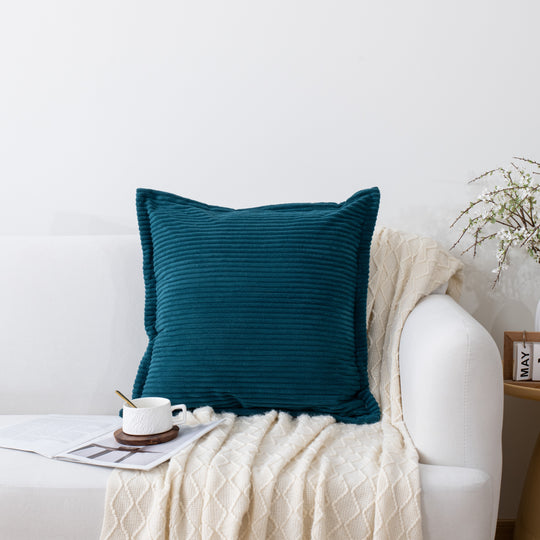 Ribbed Corduroy Decorative Throw Pillows Set of 2,Square Accent Pillows with Covers & PP Cotton Inserts