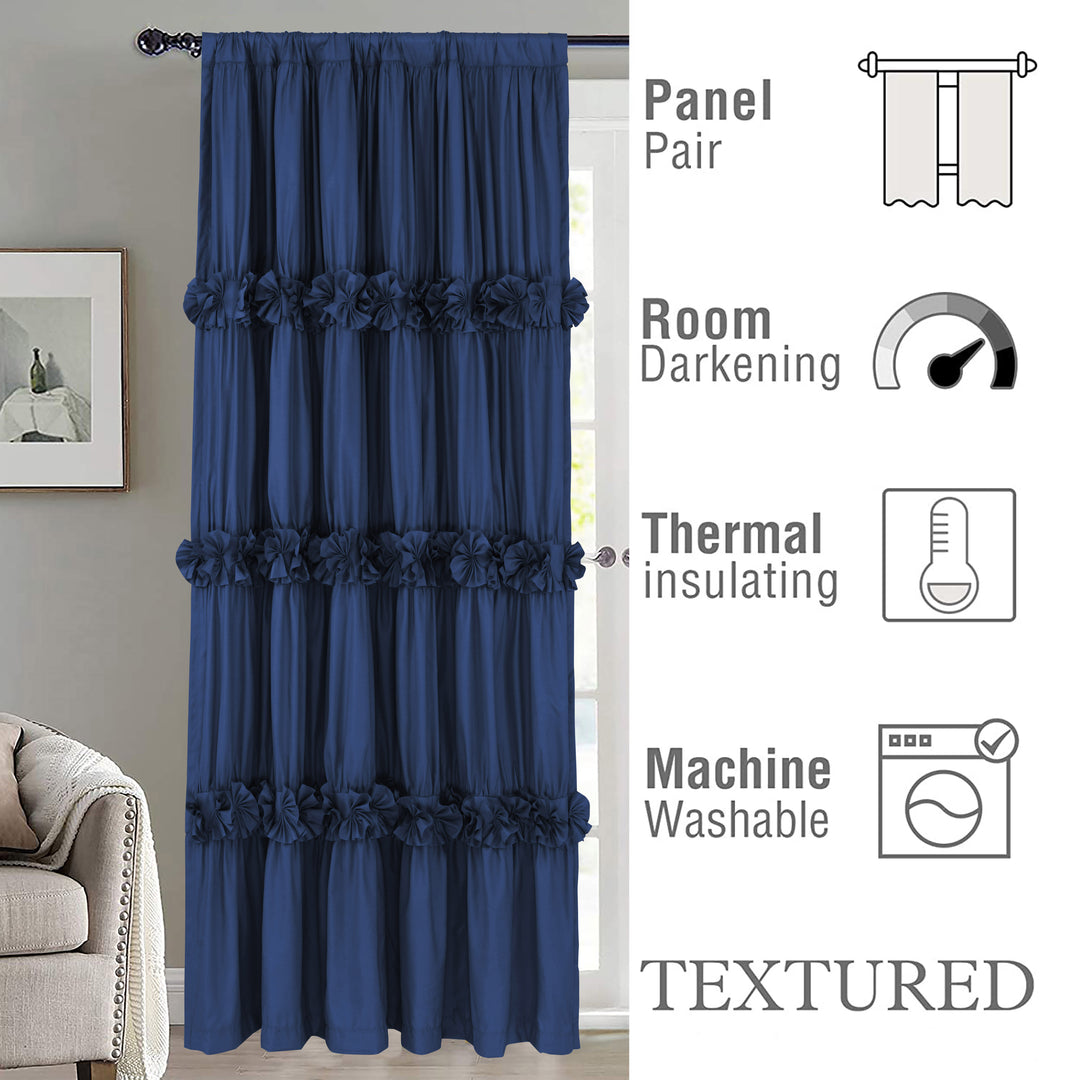 Farmhouse Ruffle Window Curtains with Blackout Liner Handmade Bow Ties Drapes 2 Panels Set, 54"W x 84"L