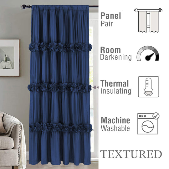 Farmhouse Ruffle Window Curtains with Blackout Liner Handmade Bow Ties Drapes 2 Panels Set, 54"W x 84"L