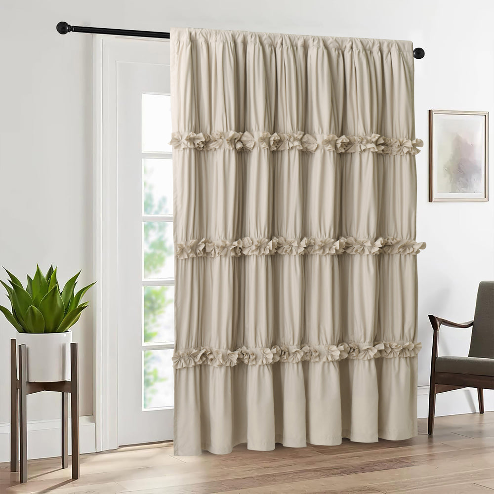 Farmhouse Ruffle Window Curtains with Blackout Liner Handmade Bow Ties Drapes 1 Panel, 100"W x 84"L