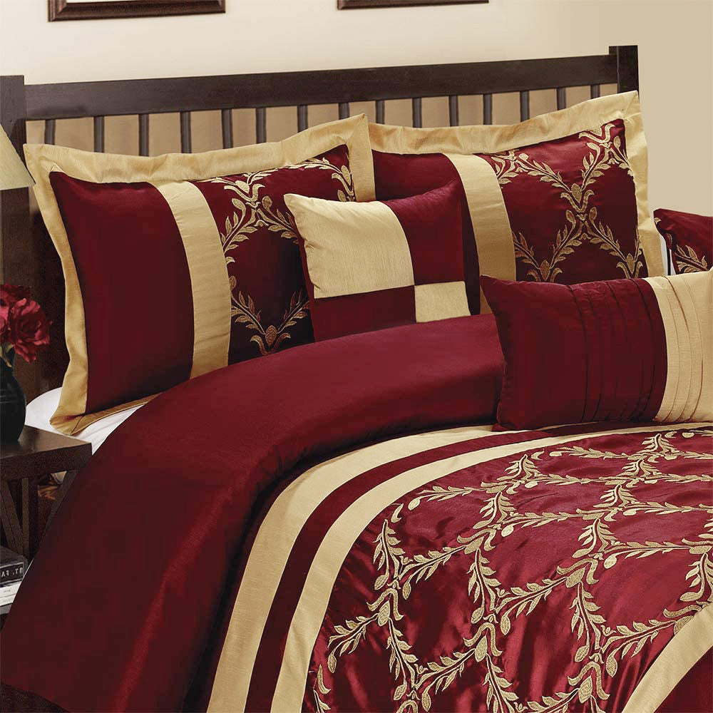 HIG 7 Piece Faux Silk Fabric Embroideried Bedding Set