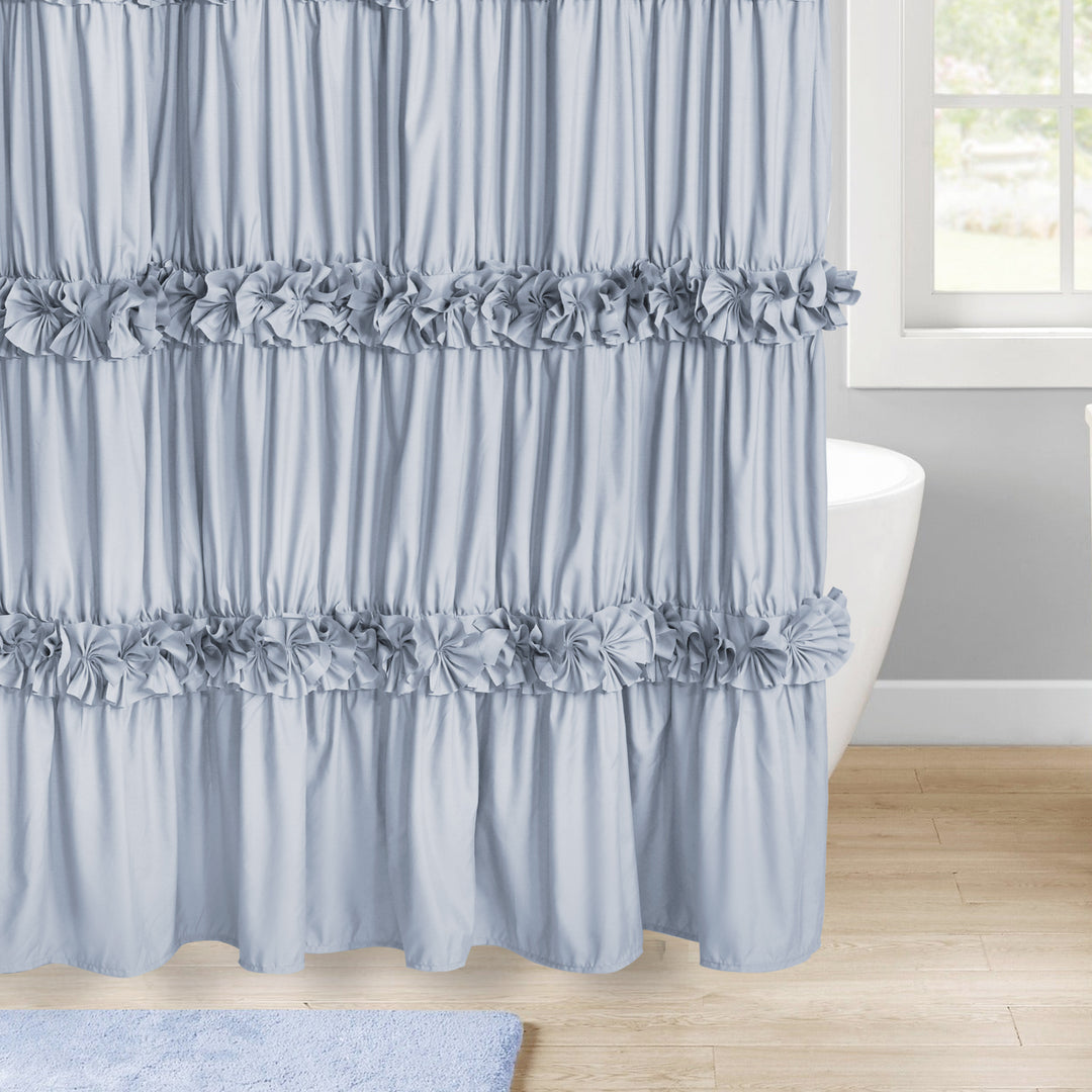 Luxurious Farmhouse Unique Pleated Cloth Fabric Shower Curtain 72x72 Extra Long Bathroom Curtain