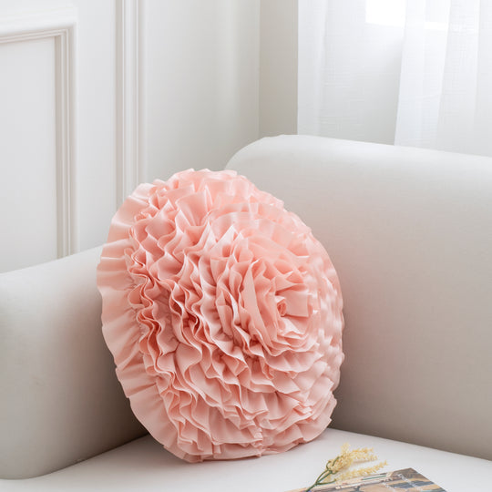 2 Pack 3D Rose Flower Handmade Rosette Rounded Decorative Throw Pillow, Layered Ruffle Floral Accent Pillow for Home Decor,16" Round