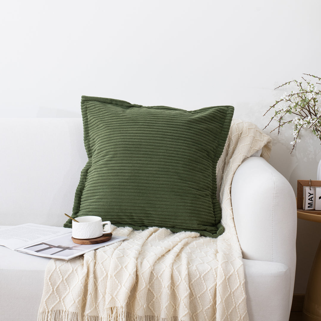 Ribbed Corduroy Decorative Throw Pillows Set of 2,Square Accent Pillows with Covers & PP Cotton Inserts