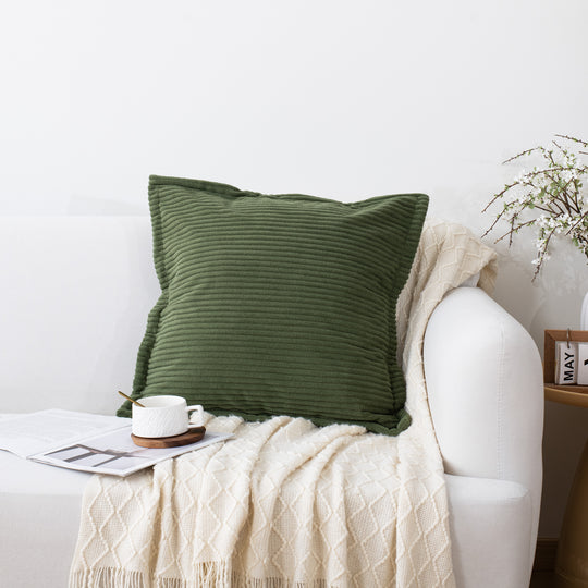Ribbed Corduroy Decorative Throw Pillows Set of 2,Square Accent Pillows with Covers & PP Cotton Inserts