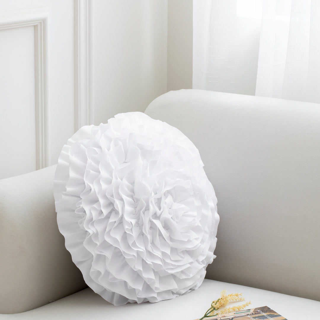 2 Pack 3D Rose Flower Handmade Rosette Rounded Decorative Throw Pillow, Layered Ruffle Floral Accent Pillow for Home Decor,16" Round