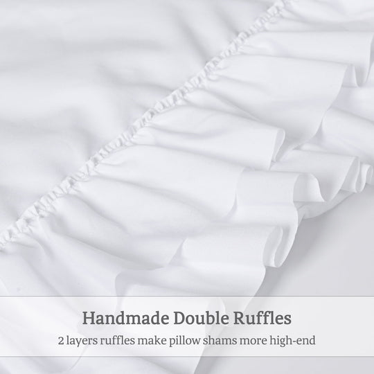 HIG Set of 2 White Microfiber Ruffle Pillow Shams Vintage Victorian Pillowcases