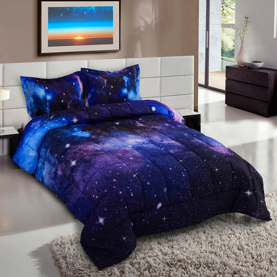 HIG Reactive Series 3-Piece Galaxy Theme Print Comforter Set for Children Boy Girl Teen Kids