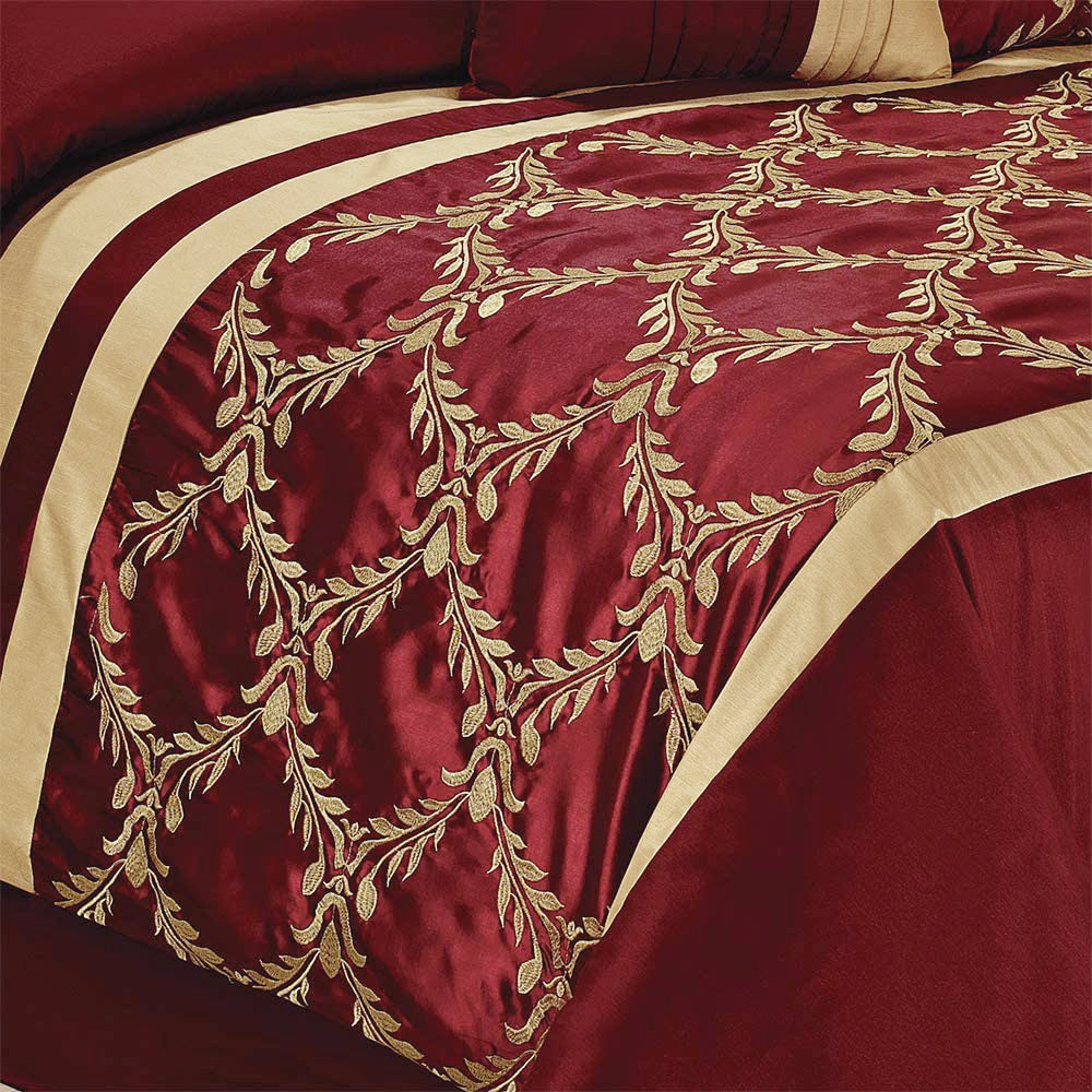 HIG 7 Piece Faux Silk Fabric Embroideried Bedding Set