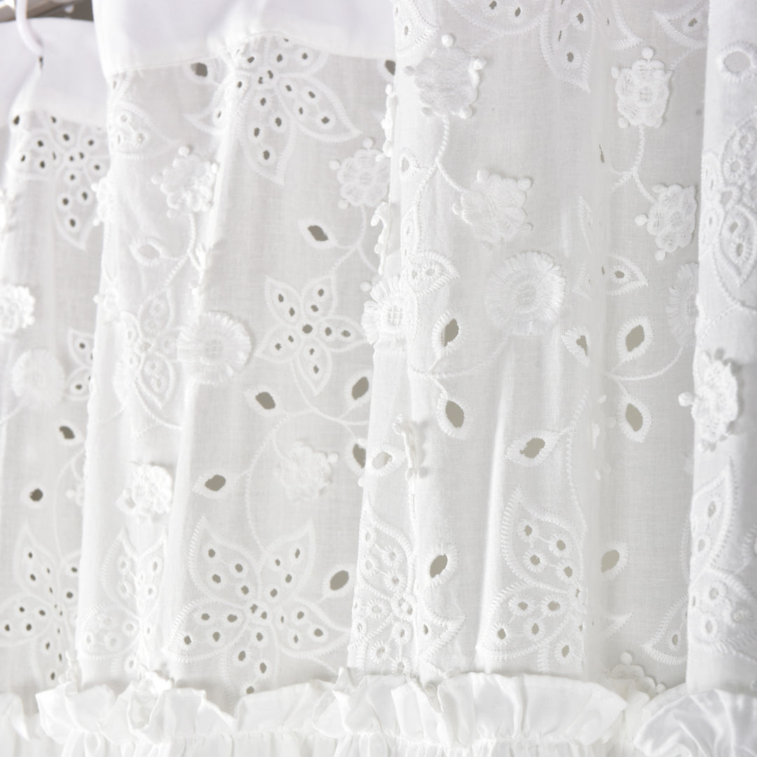 White Eyelet Lace Shower Curtain – Elegant Ruffled Bathroom Curtain 72" x 72"