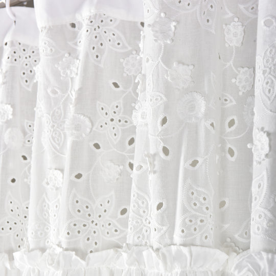 White Eyelet Lace Shower Curtain – Elegant Ruffled Bathroom Curtain 72" x 72"