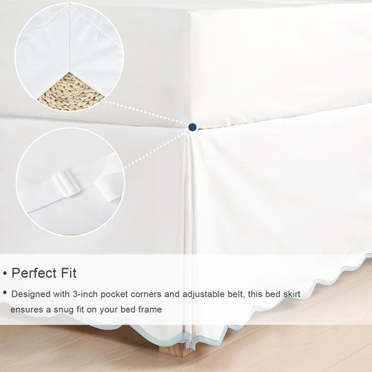 Easy Fit Scallop Edge Pleated Bedskirt, 18.5 Inch Drop Anti-Slip Dust Ruffle