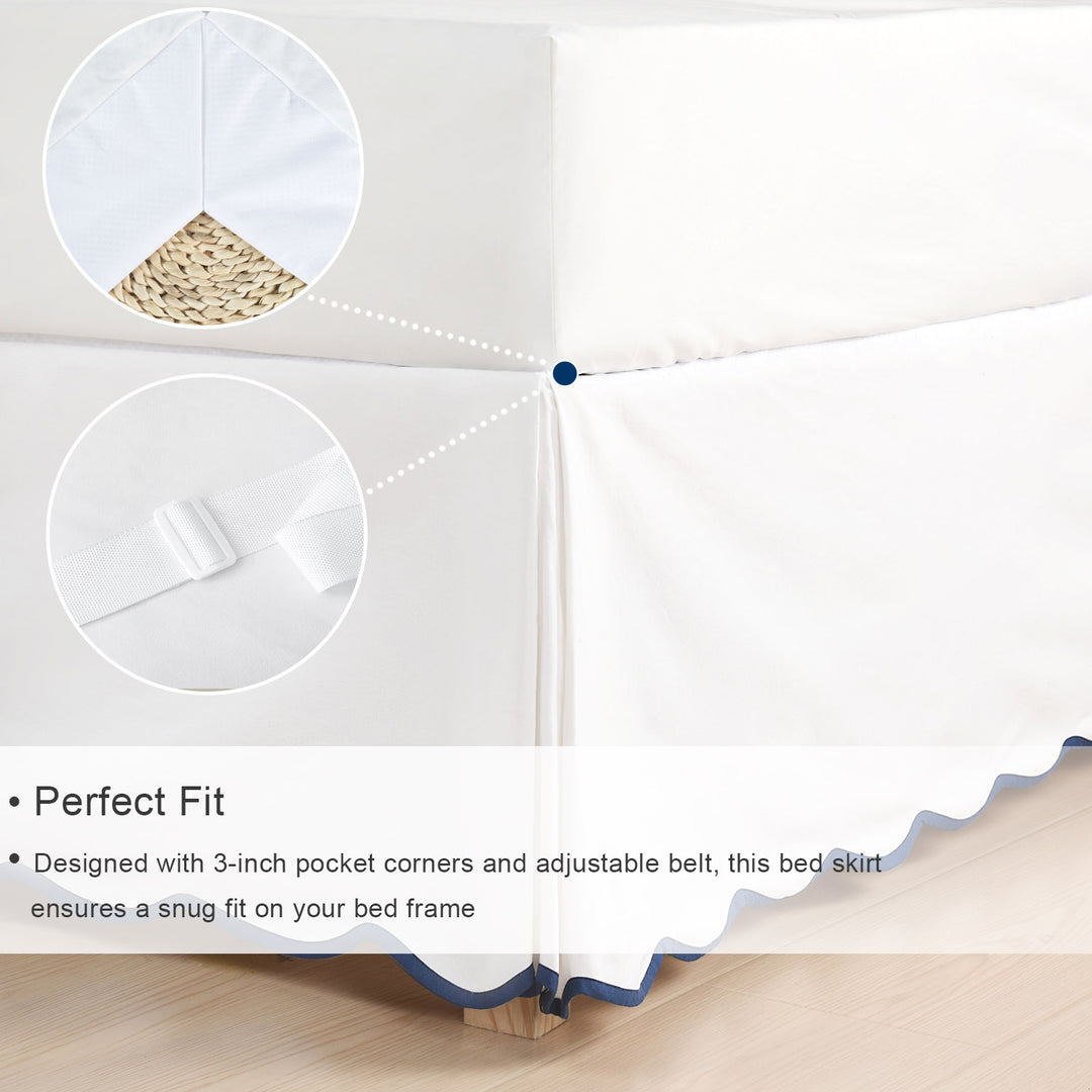 Easy Fit Scallop Edge Pleated Bedskirt, 18.5 Inch Drop Anti-Slip Dust Ruffle