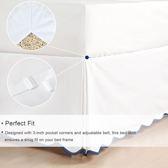 Easy Fit Scallop Edge Pleated Bedskirt, 18.5 Inch Drop Anti-Slip Dust Ruffle