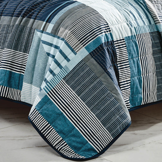 HIG 3 Piece Stripe Splicing Print Bedspread Set King & Queen Size for Bedroom