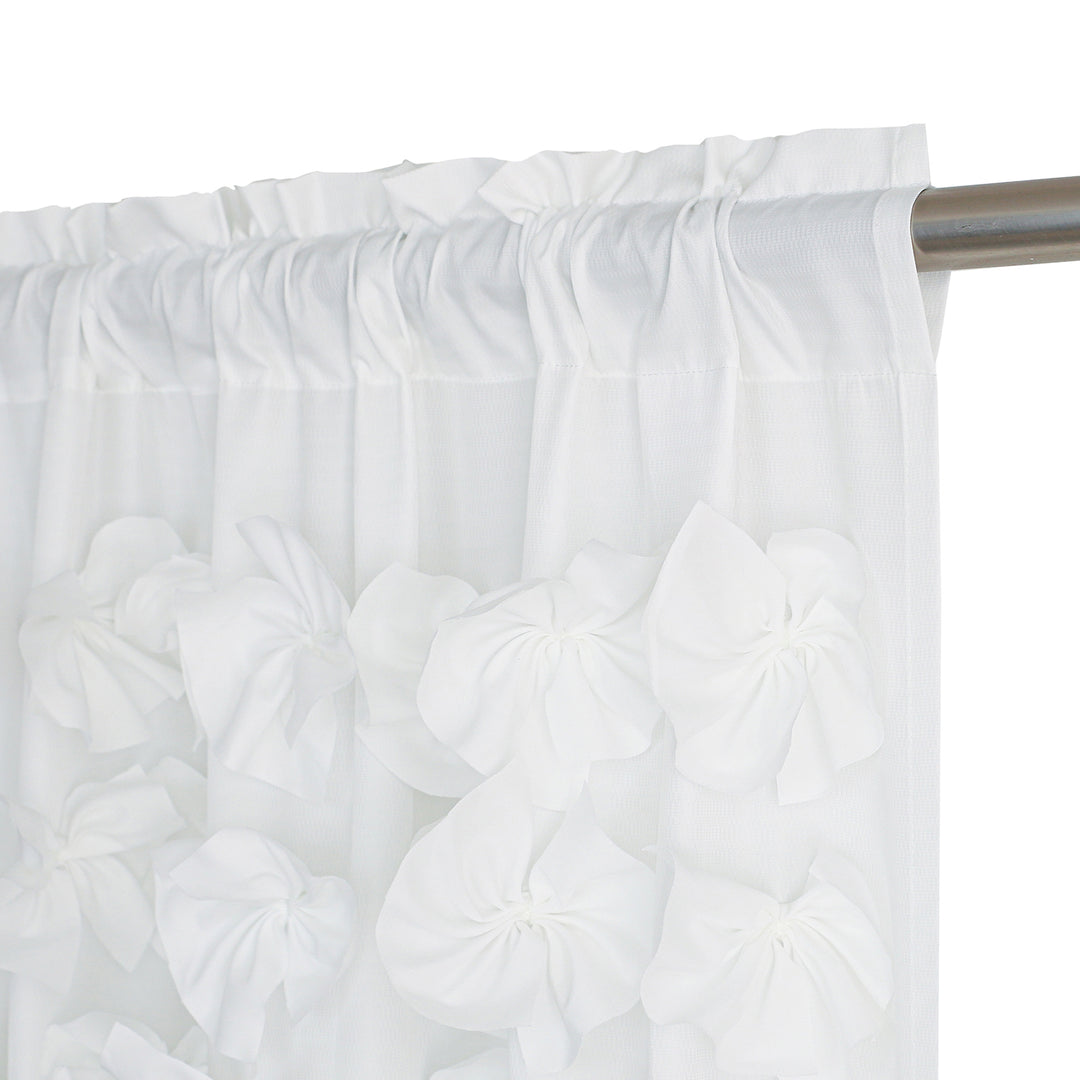 Sheer White 3D Floral Applique Window Curtains – Lightweight Rod Pocket Curtains 52" x 84" (Two Panels)