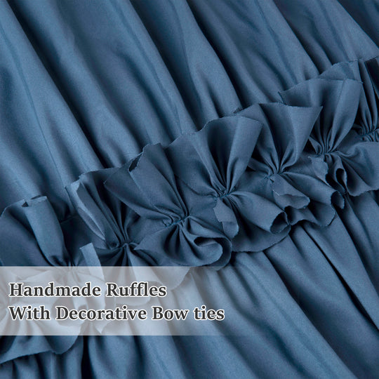 Farmhouse Ruffle Window Curtains with Blackout Liner Handmade Bow Ties Drapes 2 Panels Set, 54"W x 84"L