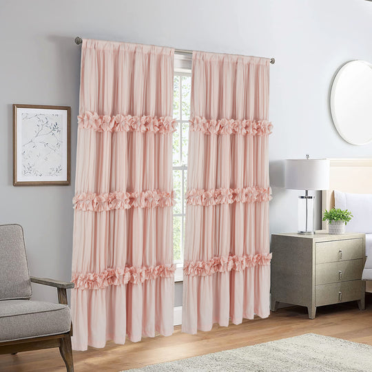 HIG Farmhouse Ruffle Window Curtains with Blackout Liner Handmade Bow Ties Drapes 2 Panels Set, 54"W x 84"L