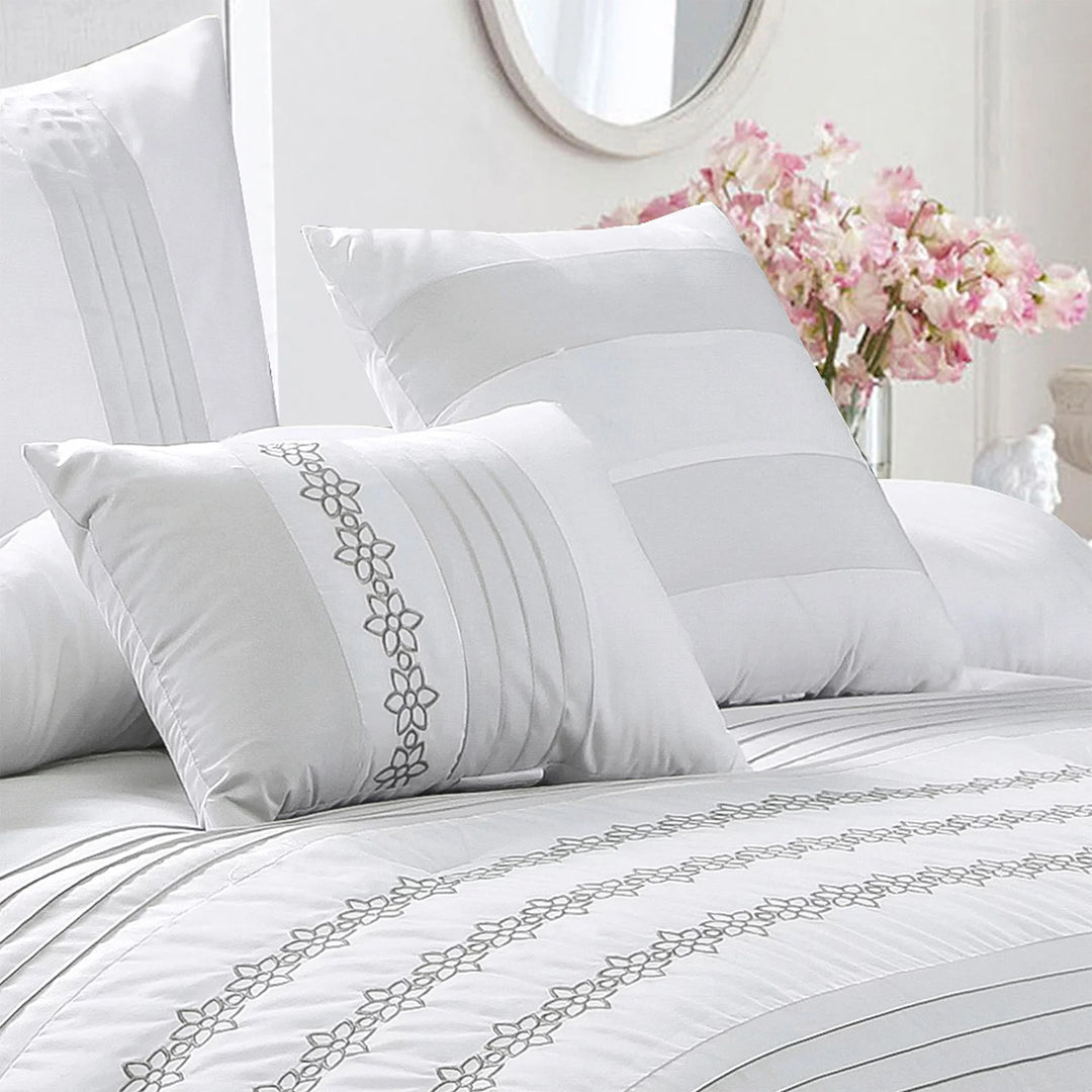 HIG 7 Piece Embroidery White Bed in a Bag, Modern and Stylish Comforter Set for Adults