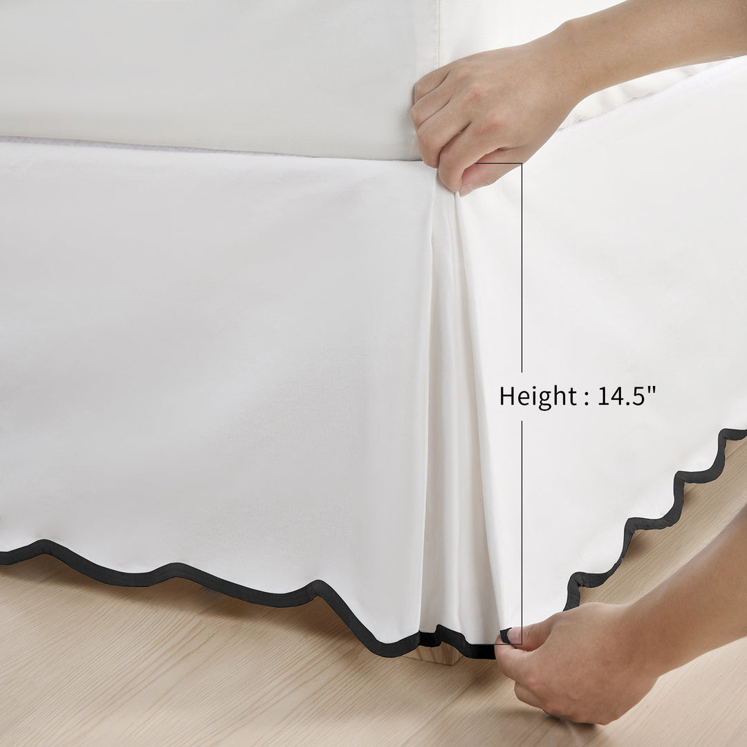 Easy Fit Scallop Edge Pleated Bedskirt, 14 Inch Drop Anti-Slip Dust Ruffle