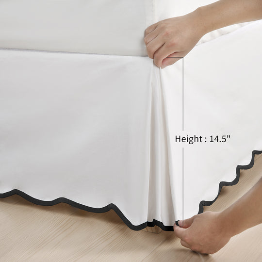 Easy Fit Scallop Edge Pleated Bedskirt, 14 Inch Drop Anti-Slip Dust Ruffle