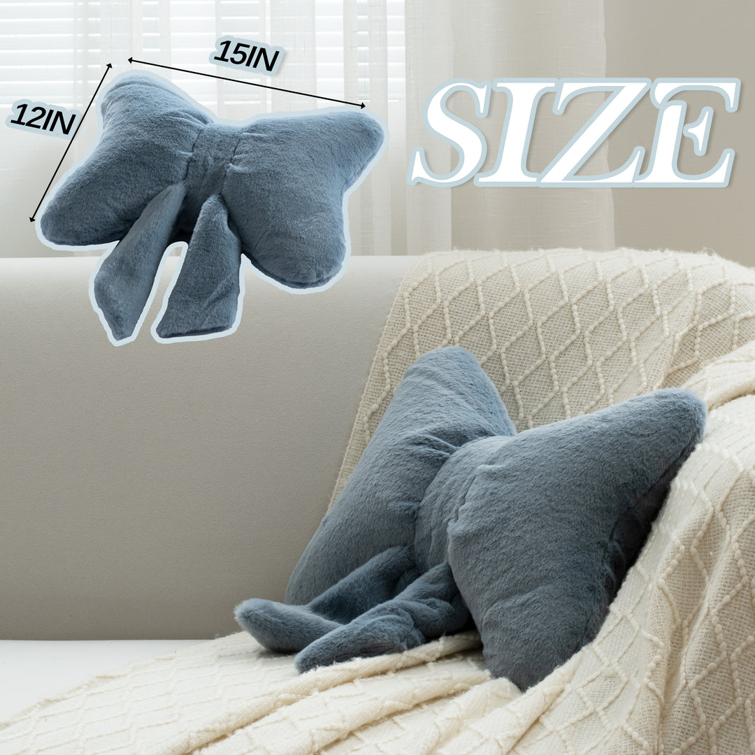 2 Pack Bow Shaped Pillows, Love Throw Pillows Gifts, Ultra Soft Faux Rabbit Fur Cute Pillows, Women Girls Kid Room Decor