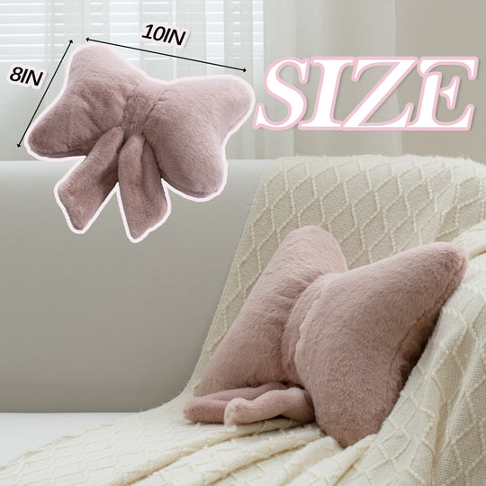 2 Pack Bow Shaped Pillows, Love Throw Pillows Gifts, Ultra Soft Faux Rabbit Fur Cute Pillows, Women Girls Kid Room Decor