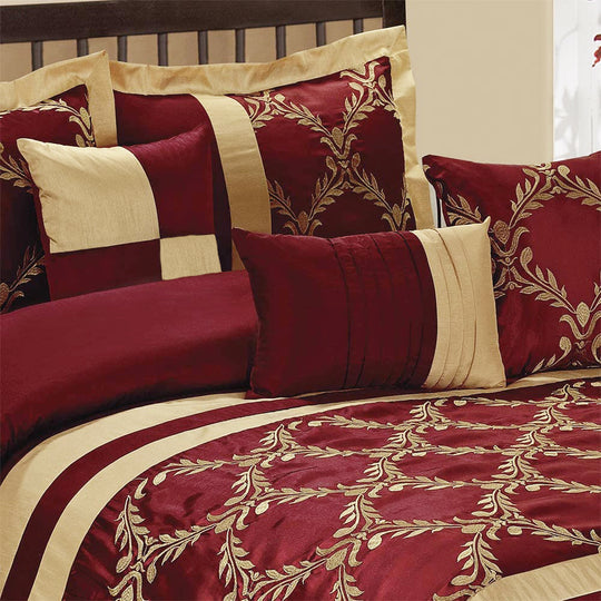 HIG 7 Piece Faux Silk Fabric Embroideried Bedding Set