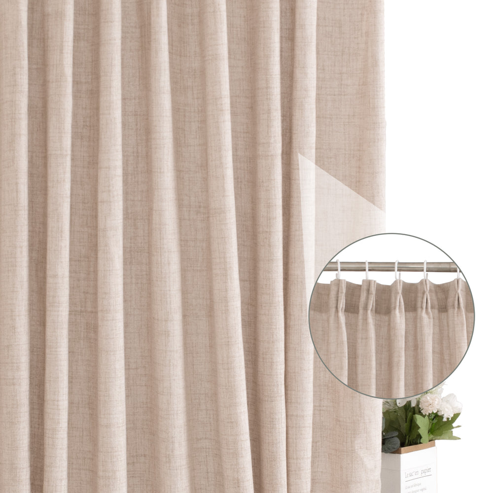 HIG Linen-Like Pinch Pleated Modern Neutral Solid Color Shower Curtain