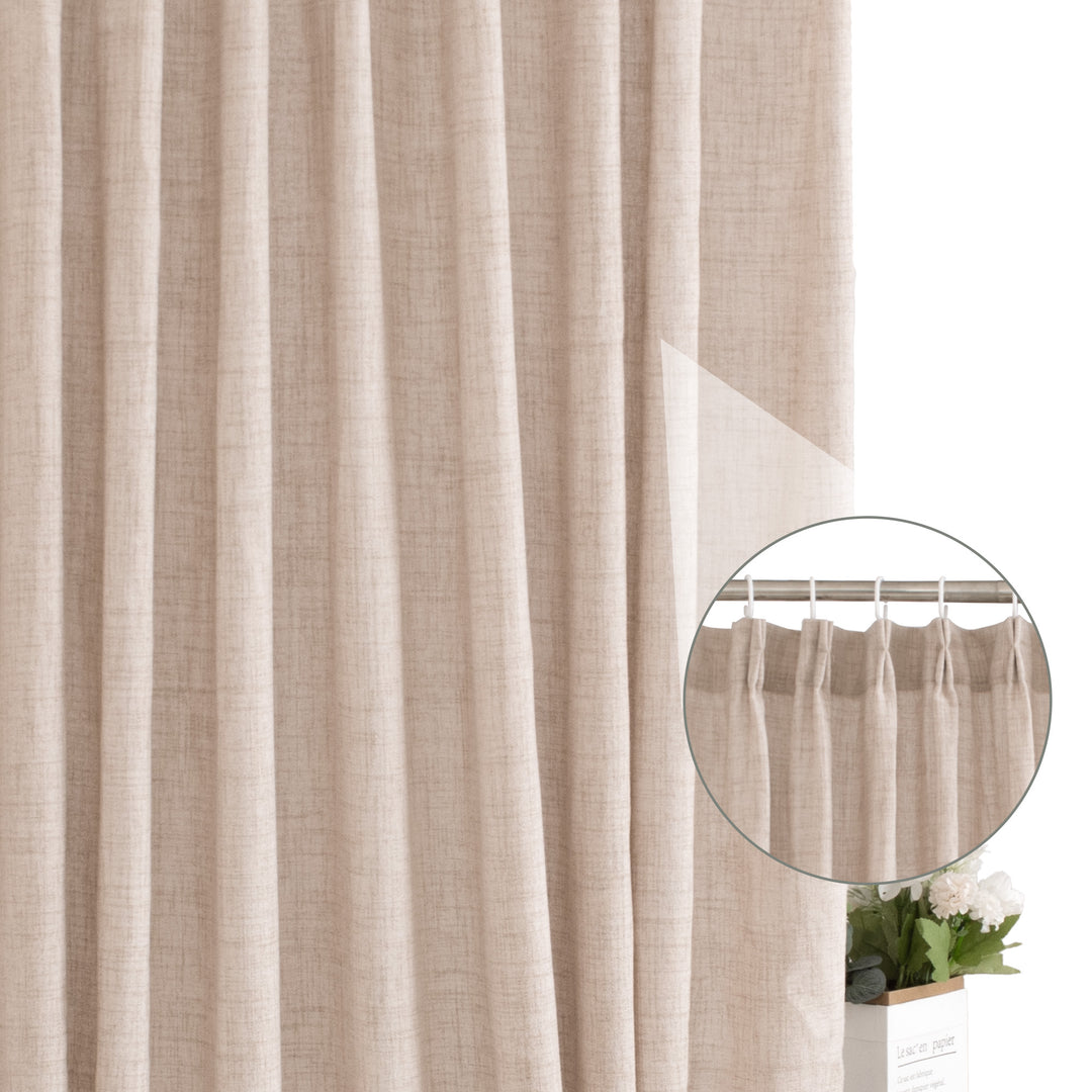HIG Linen-Like Pinch Pleated Modern Neutral Solid Color Shower Curtain
